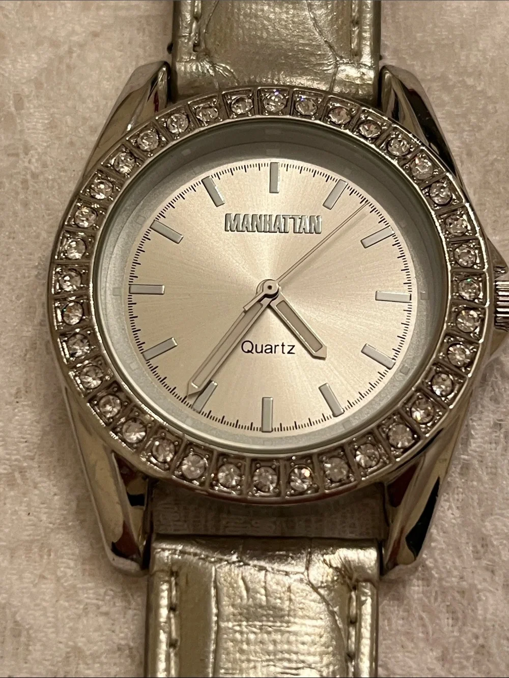 Manhattan Silver Crystal Bezel Quartz Watch